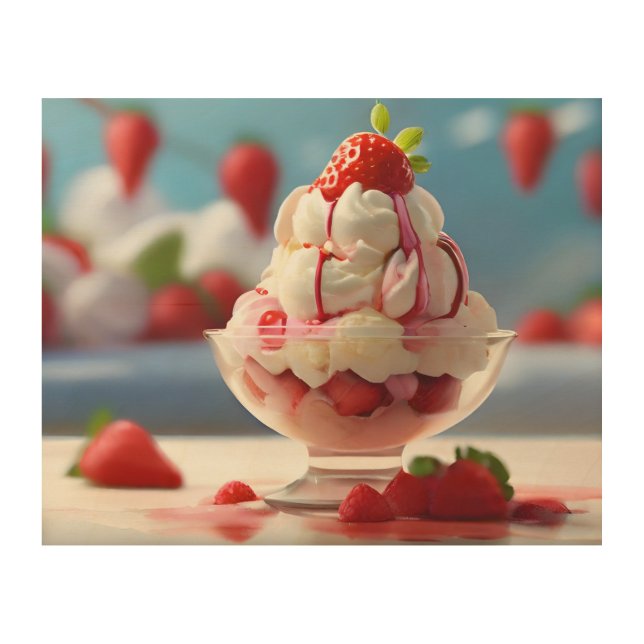 a refreshing Strawberry Ice Cream- Wood Wall Art (Front)