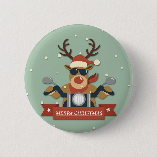 A reindeer sunglasses riding motorcycle button (Front)