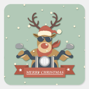 A reindeer sunglasses riding motorcycle square sticker