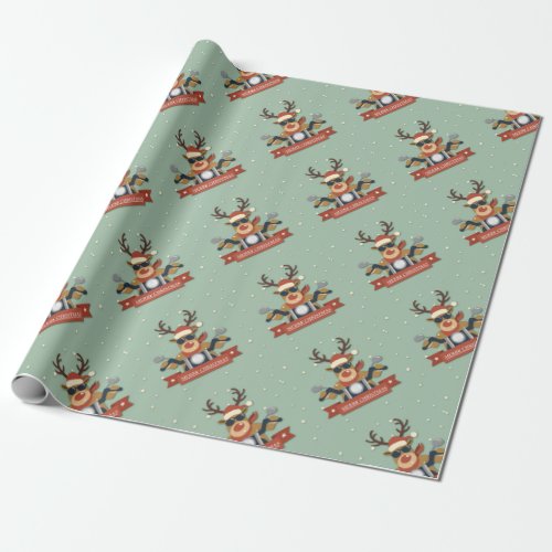 A reindeer sunglasses riding motorcycle wrapping paper