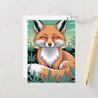 A Relaxed Red Fox in a Weed Field Postcard