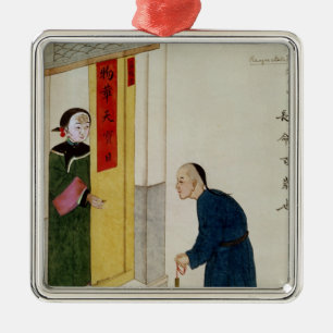A Respectable Man Begging for Coins Metal Ornament