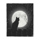A resting Black cat and full moon, Fleece Blanket
