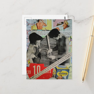 A Retro Day at the Beach Collage Postcard