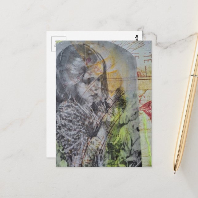 A Retro Girl Catching Butterflies Postcard (Front/Back In Situ)