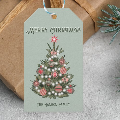 A Retro Merry Christmas Tree Gift Tags