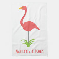 A Retro Pink Flamingo for the Kitchen Hand Towel