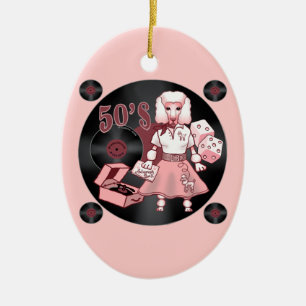 A Retro Pink Poodle Ceramic Ornament