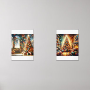 A Retro Style Christmas Tree With Presents on Wall Art Sets