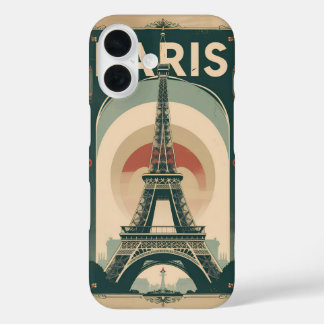 A retro-style travel poster of Paris iPhone 16 Case