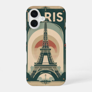 A retro-style travel poster of Paris iPhone 16 Case