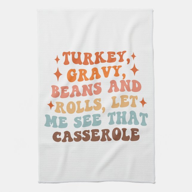 A Retro Thanksgiving Dinner Kitchen Towel (Vertical)