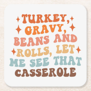 A Retro Thanksgiving Dinner Square Paper Coaster