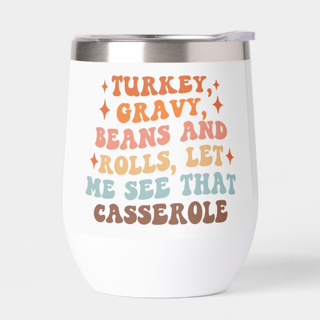 A Retro Thanksgiving Dinner Thermal Wine Tumbler (Left)