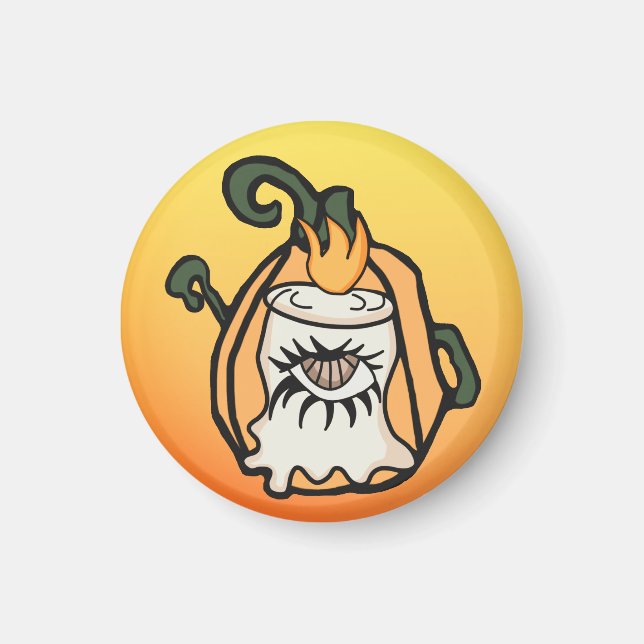 A Retro Wood's Pumpkin's Spooky Eye  Magnet (Front)