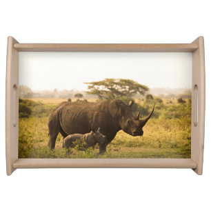 A Rhino with her baby Serving Tray
