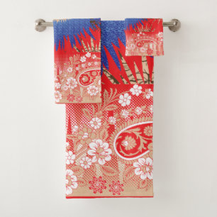 A rich paisley pattern combining red and blue ton Bath Towel Set