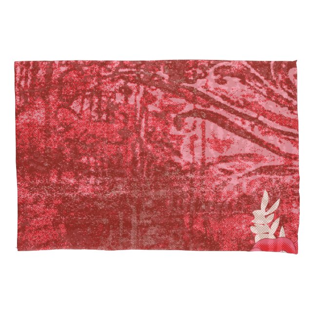 A richly patterned textile featuring vibrant red h pillow case (Front-Left)