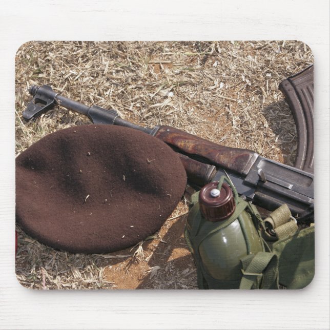 A rifle, military cover and canteen mouse pad (Front)