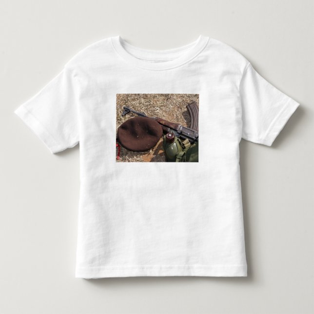 A rifle, military cover and canteen toddler t-shirt (Front)