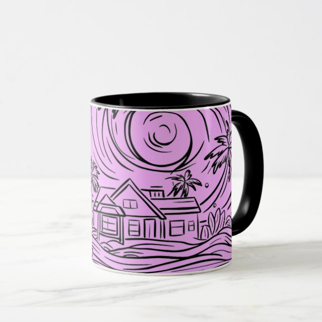 a rising sun in front of the sea, mug (Front Right)