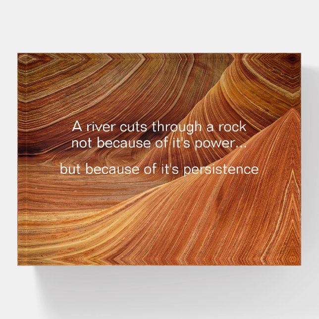 A river cuts through a rock - Insprational quote Paperweight (Front)