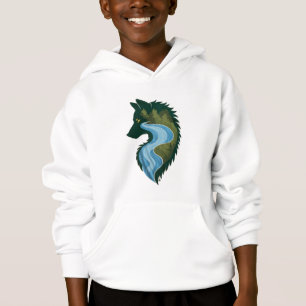 A river flowing through a wolf silhouette hoodie