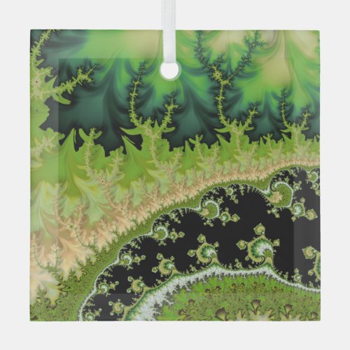 A River in the Green Forest Fractal Landscape Art Glass Ornament