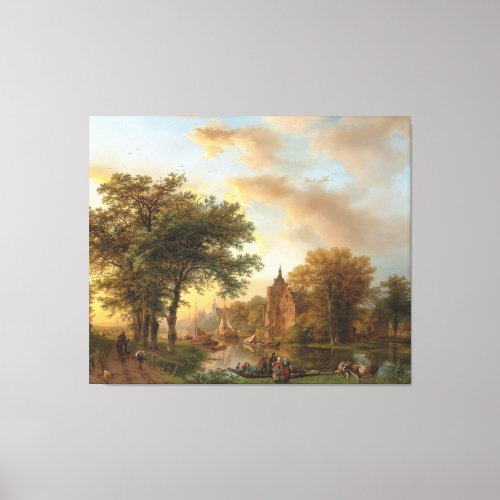 A River Landscape in Holland at Sunset 1852 Canvas Print