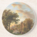 A River Landscape in Holland at Sunset (1852) Coaster