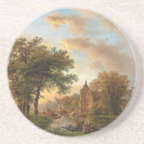 A River Landscape in Holland at Sunset 1852 Coaster