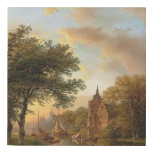 A River Landscape in Holland at Sunset 1852 Faux Canvas Print