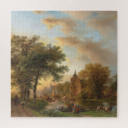 A River Landscape in Holland at Sunset 1852 Jigsaw Puzzle