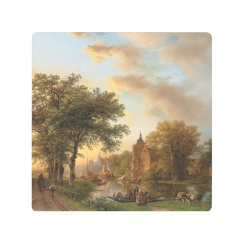 A River Landscape in Holland at Sunset 1852 Metal Print
