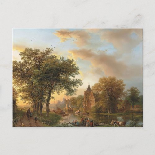 A River Landscape in Holland at Sunset 1852 Postcard