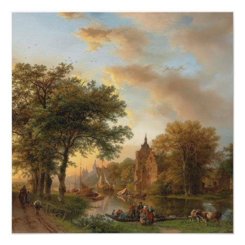 A River Landscape in Holland at Sunset 1852 Poster