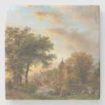 A River Landscape in Holland at Sunset (1852) Stone Coaster