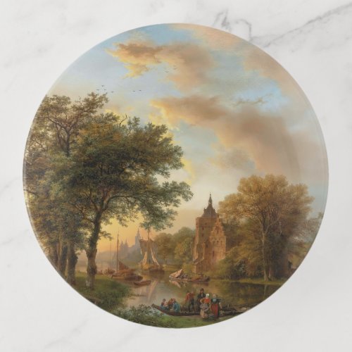 A River Landscape in Holland at Sunset 1852 Trinket Tray