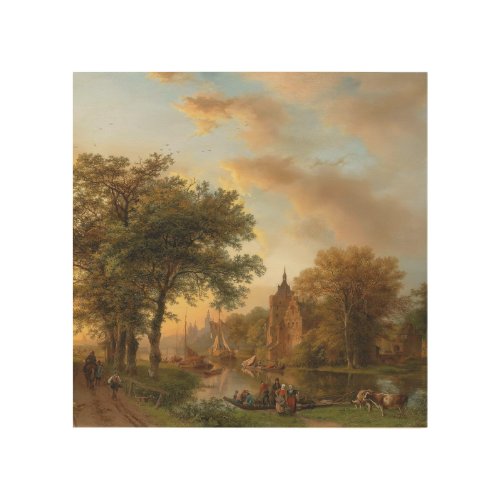 A River Landscape in Holland at Sunset 1852 Wood Wall Art