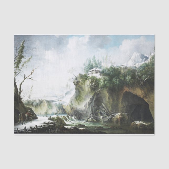 A river landscape in winter, Francesco Foschi  Tissue Paper (Front)