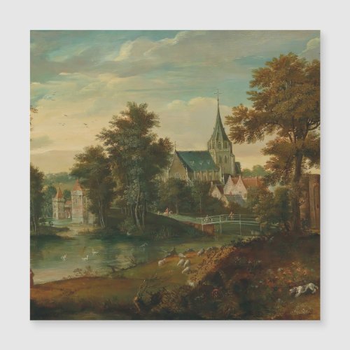 A river landscape with two patriarchs near a town 