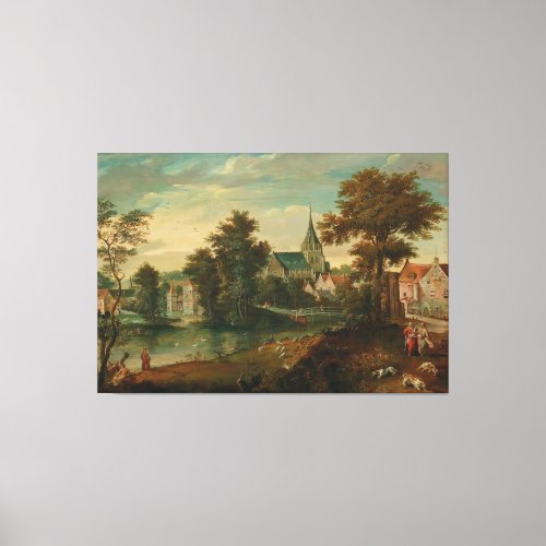A river landscape with two patriarchs near a town  canvas print
