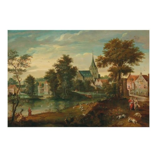 A river landscape with two patriarchs near a town  photo print