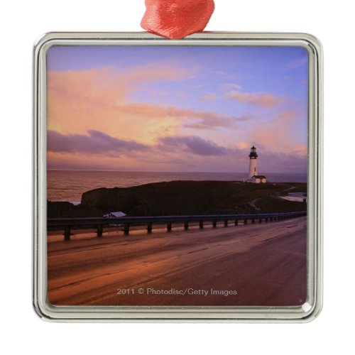 A Road &amp; A Lighthouse Along The Coast At Sunset Metal Ornament