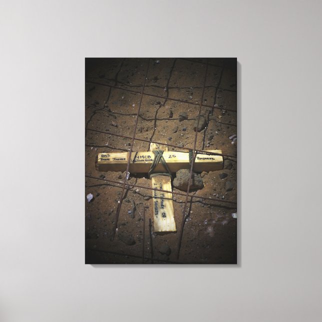A road repair crew places a cross canvas print (Front)