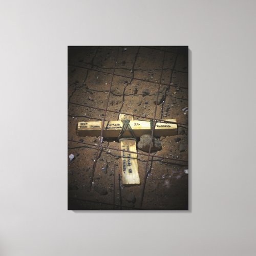 A road repair crew places a cross canvas print