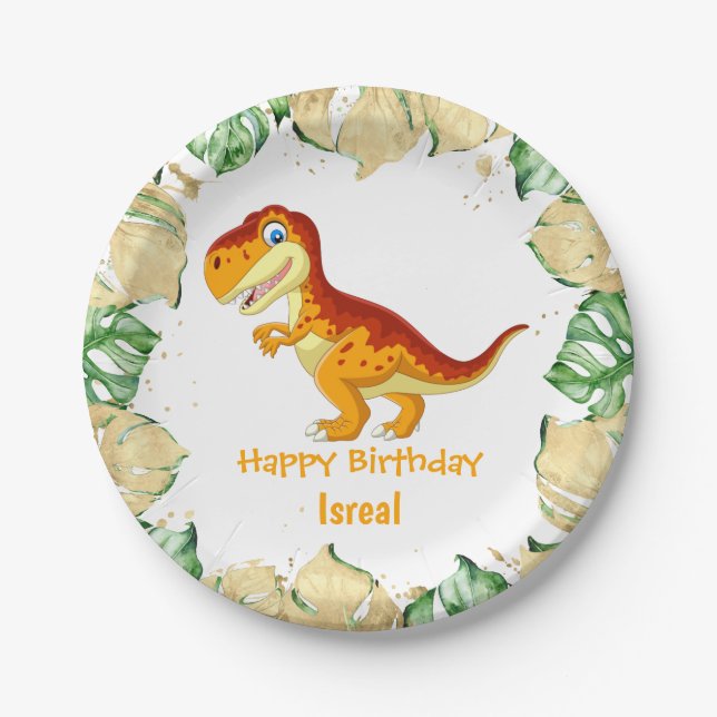 A Roaring Gold Birthday Surprise! Paper Plates (Front)