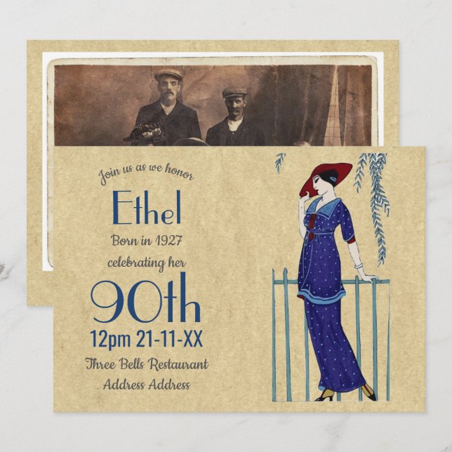 A Roaring Twenties Party, Gangster Flapper Deco Invitation (Front/Back)
