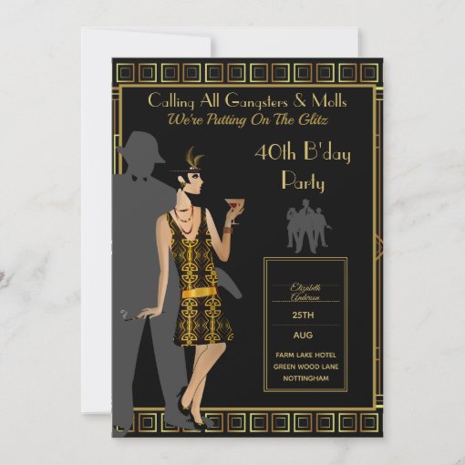 A Roaring Twenties Party, Gangster Flapper Deco Invitation 