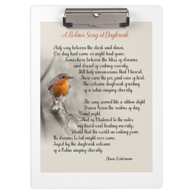 A Robin’s Song at Daybreak - Poem of N. Waterman Clipboard (Front)